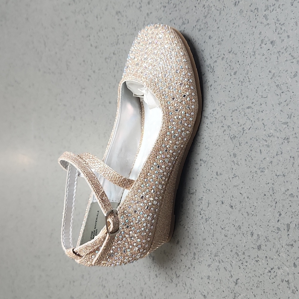 Rose Gold Sparkling Rhinestone Kid's Strappy Wedge Shoe